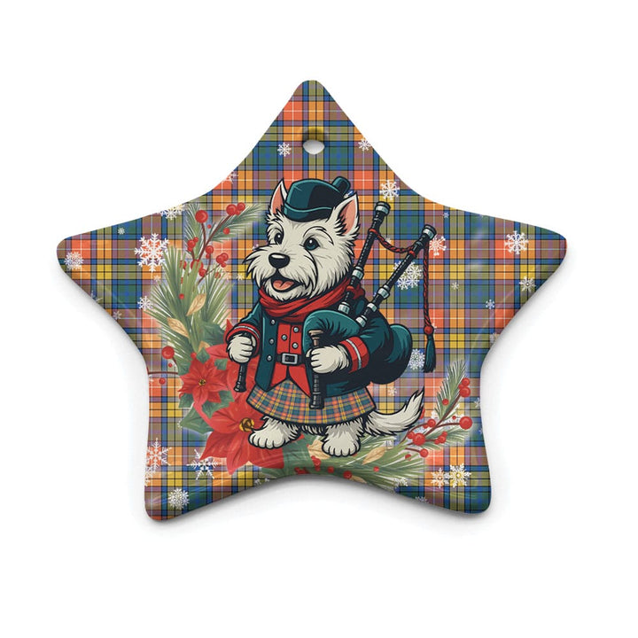 Scottish Buchanan Ancient Clan Tartan Ceramic Ornament Cute Scottish Terrier Dog Star Style Tartan Plaid