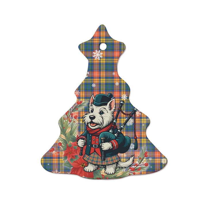 Scottish Buchanan Ancient Clan Tartan Ceramic Ornament Cute Scottish Terrier Dog Tree Style Tartan Plaid