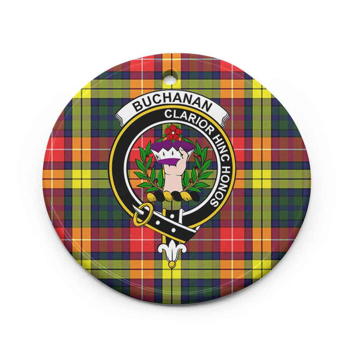 Scottish Buchanan Clan Crest Tartan Ceramic Ornament Circle Shape Tartan Plaid