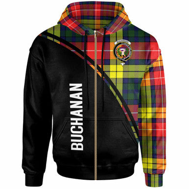 Scottish Buchanan Clan Crest Tartan Curve Hoodie Zip-up Tartan Plaid