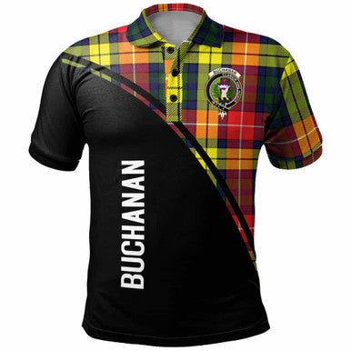 Scottish Buchanan Clan Crest Tartan Curve Polo Shirt Front Side Tartan Plaid