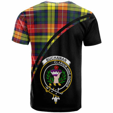 Scottish Buchanan Clan Crest Tartan Curve T-Shirt Back Side Tartan Plaid