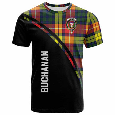 Scottish Buchanan Clan Crest Tartan Curve T-Shirt Front Side Tartan Plaid