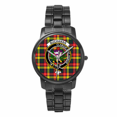 Scottish Buchanan Clan Crest Tartan Folding Clasp Steel Quartz Watches Tartan Plaid Black 1