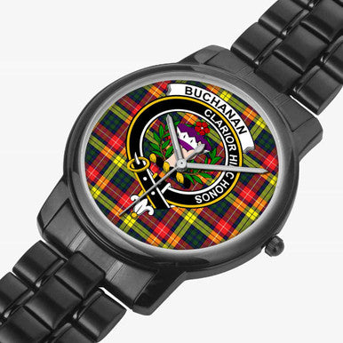 Scottish Buchanan Clan Crest Tartan Folding Clasp Steel Quartz Watches Tartan Plaid Black 2