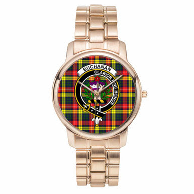 Scottish Buchanan Clan Crest Tartan Folding Clasp Steel Quartz Watches Tartan Plaid Rose Gold 1