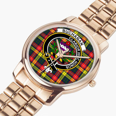 Scottish Buchanan Clan Crest Tartan Folding Clasp Steel Quartz Watches Tartan Plaid Rose Gold 2