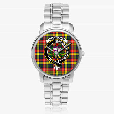 Scottish Buchanan Clan Crest Tartan Folding Clasp Steel Quartz Watches Tartan Plaid Silver 1