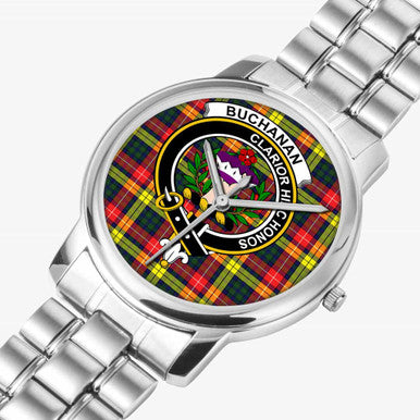 Scottish Buchanan Clan Crest Tartan Folding Clasp Steel Quartz Watches Tartan Plaid Silver 2