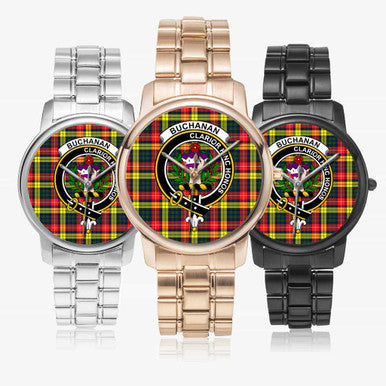 Scottish Buchanan Clan Crest Tartan Folding Clasp Steel Quartz Watches Tartan Plaid All