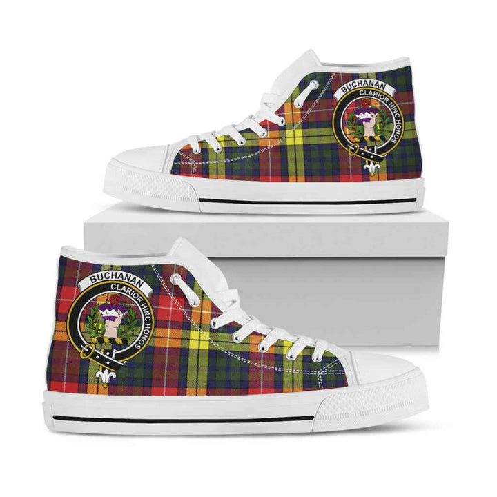 Scottish Buchanan Clan Crest Tartan High Top Shoes White Sole Tartan Plaid