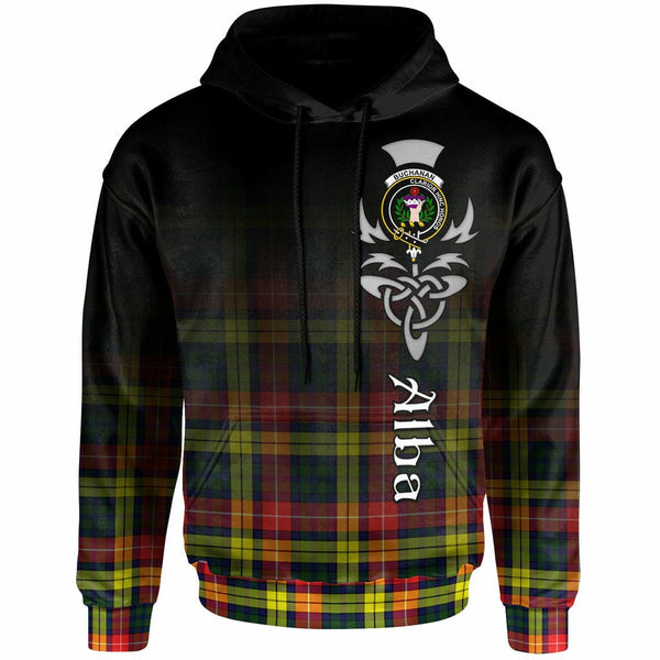 Scottish Buchanan Clan Crest Tartan Hoodie - Alba Gu Brath Family Crest Celtic Inspired Front Side Tartan Plaid