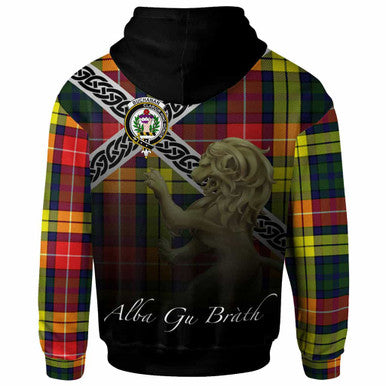 Scottish Buchanan Clan Crest Tartan Hoodie - Scotland Lion Back Side Tartan Plaid