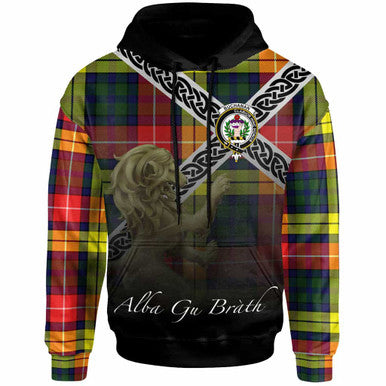 Scottish Buchanan Clan Crest Tartan Hoodie - Scotland Lion Front Side Tartan Plaid