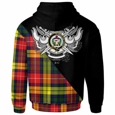Scottish Buchanan Clan Crest Tartan Hoodie - Military Logo Back Side Tartan Plaid
