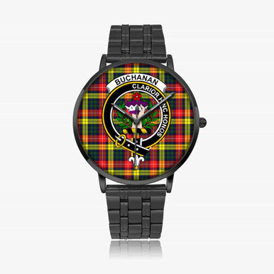 Scottish Buchanan Clan Crest Tartan Instafamous Steel Quartz Watches Tartan Plaid Black 1