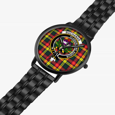 Scottish Buchanan Clan Crest Tartan Instafamous Steel Quartz Watches Tartan Plaid Black 2