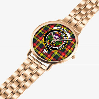 Scottish Buchanan Clan Crest Tartan Instafamous Steel Quartz Watches Tartan Plaid Rose Gold 2