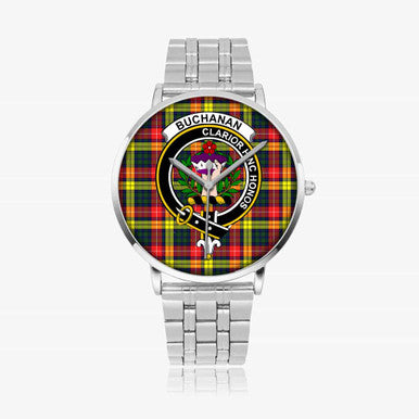 Scottish Buchanan Clan Crest Tartan Instafamous Steel Quartz Watches Tartan Plaid Silver 1