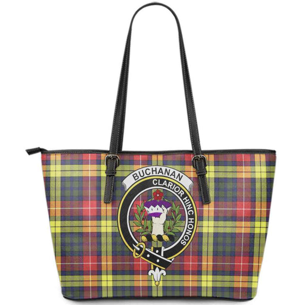 Scottish Buchanan Clan Crest Tartan Leather Tote Tartan Plaid