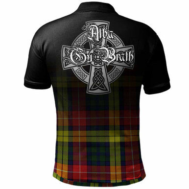 Scottish Buchanan Clan Crest Tartan Polo Shirt - Alba Gu Brath Family Crest Celtic Inspired Back Side Tartan Plaid