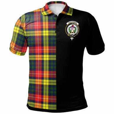 Scottish Buchanan Clan Crest Tartan Polo Shirt - Half in Me Front Side Tartan Plaid