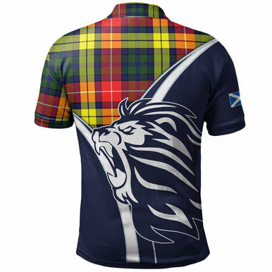 Scottish Buchanan Clan Crest Tartan Polo Shirt - Scottish Flag With Lion Back Side Tartan Plaid