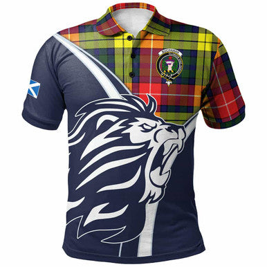 Scottish Buchanan Clan Crest Tartan Polo Shirt - Scottish Flag With Lion Front Side Tartan Plaid