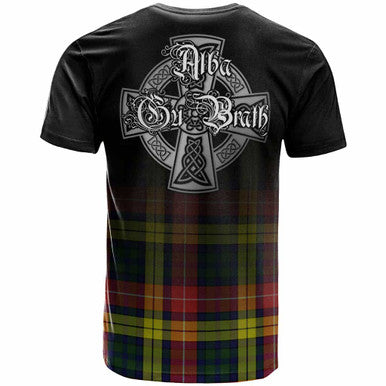 Scottish Buchanan Clan Crest Tartan T-Shirt - Alba Gu Brath Family Crest Celtic Inspired Back Side Tartan Plaid