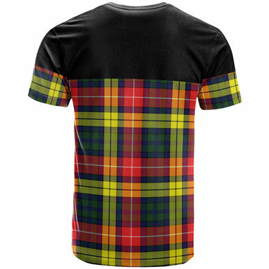 Scottish Buchanan Clan Crest Tartan T-Shirt - Horizontal Style Back Side Tartan Plaid