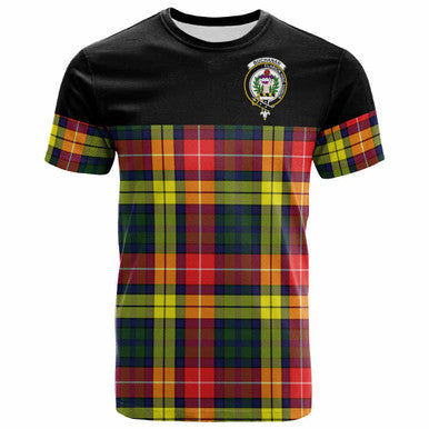 Scottish Buchanan Clan Crest Tartan T-Shirt - Horizontal Style Front Side Tartan Plaid