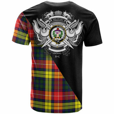 Scottish Buchanan Clan Crest Tartan T-Shirt - Military Logo Back Side Tartan Plaid