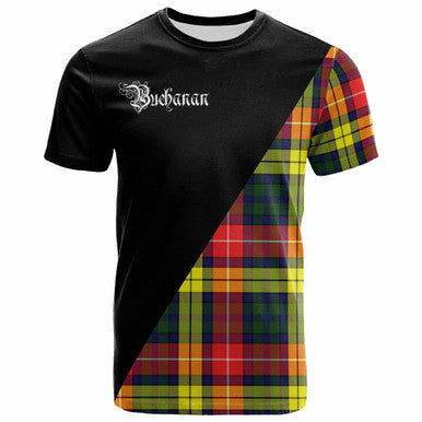 Scottish Buchanan Clan Crest Tartan T-Shirt - Military Logo Front Side Tartan Plaid