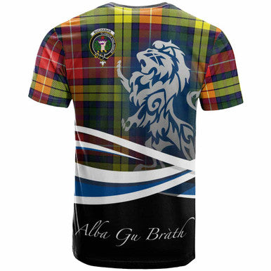Scottish Buchanan Clan Crest Tartan T-Shirt - Scotland Lion Back Side Tartan Plaid