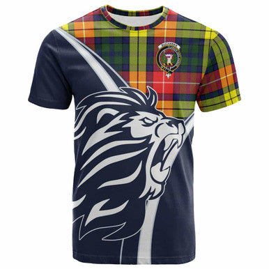 Scottish Buchanan Clan Crest Tartan T-Shirt - Scottish Flag With Lion Front Side Tartan Plaid