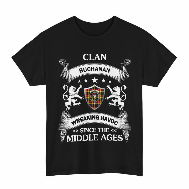 Scottish Buchanan Clan Crest Tartan T-Shirt Wreaking Havoc Design Tartan Plaid Black Color