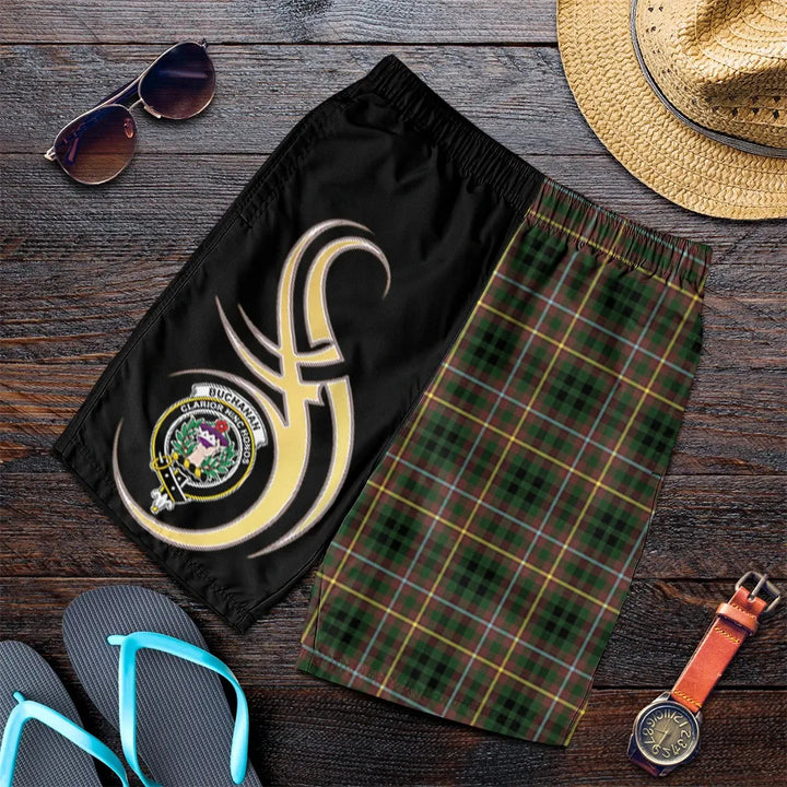 Scottish Buchanan Hunting Clan Crest Tartan Believe in Me Men's Shorts