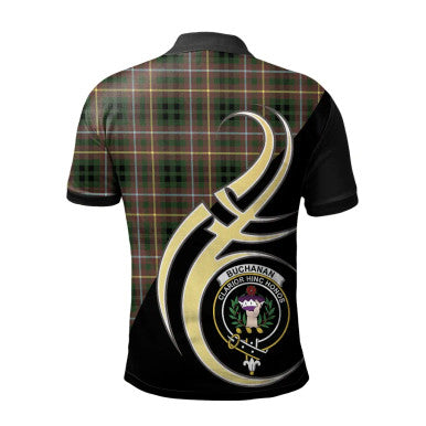 Scottish Buchanan Hunting Clan Crest Tartan Polo Shirt Believe in Me Back Side Tartan Plaid