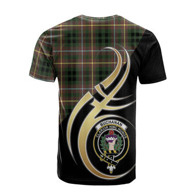 Scottish Buchanan Hunting Clan Crest Tartan T-Shirt Believe in Me Back Side Tartan Plaid