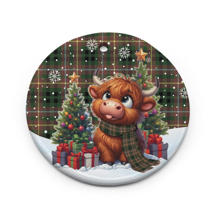 Scottish Buchanan Hunting Clan Tartan Ceramic Ornament Cute Highland Cow Christmas Circle Style Tartan Plaid
