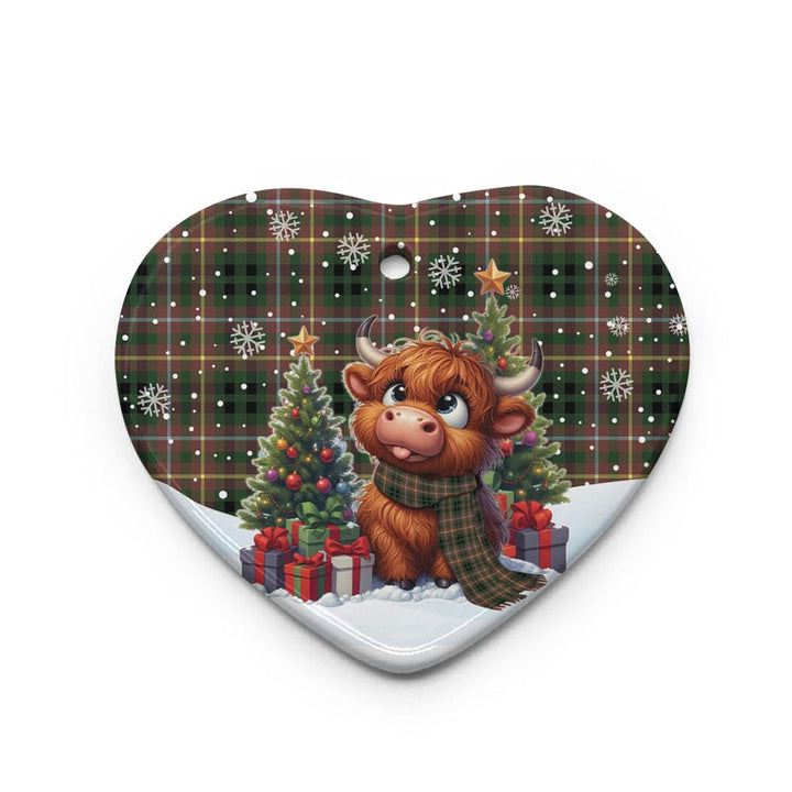 Scottish Buchanan Hunting Clan Tartan Ceramic Ornament Cute Highland Cow Christmas Heart Style Tartan Plaid