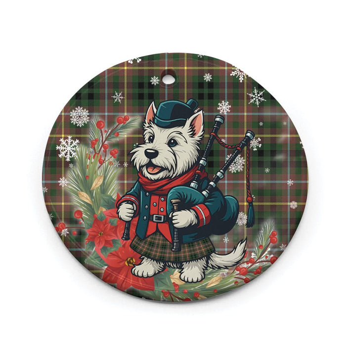 Scottish Buchanan Hunting Clan Tartan Ceramic Ornament Cute Scottish Terrier Dog Circle Style Tartan Plaid