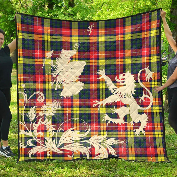 Scottish Buchanan Hunting Clan Tartan Quilt Rampant Lion with Thistle Tartan Plaid 1