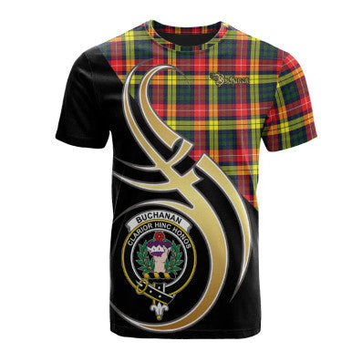Scottish Buchanan Modern Clan Crest Tartan T-Shirt Believe in Me Front Side Tartan Plaid