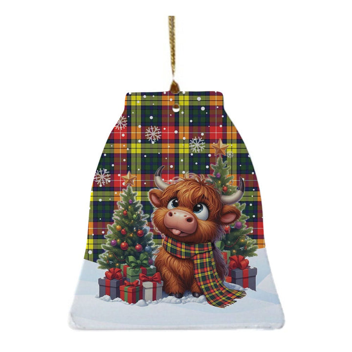 Scottish Buchanan Modern Clan Tartan Ceramic Ornament Cute Highland Cow Christmas Bell Style Tartan Plaid