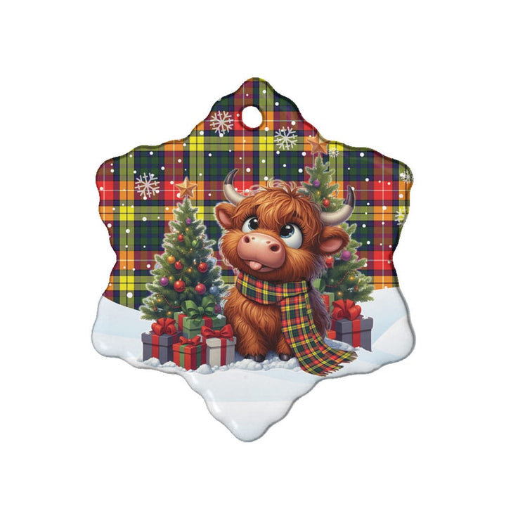 Scottish Buchanan Modern Clan Tartan Ceramic Ornament Cute Highland Cow Christmas Snow Flake Style Tartan Plaid
