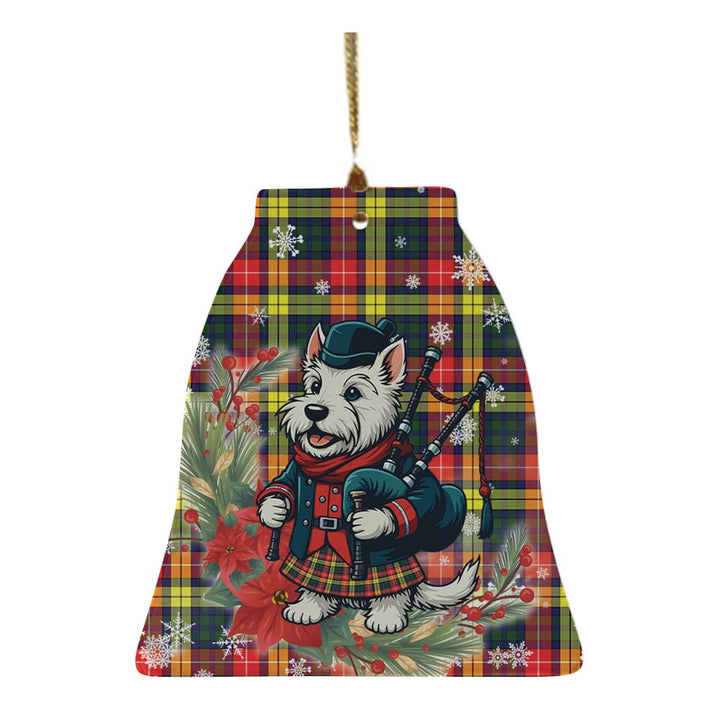 Scottish Buchanan Modern Clan Tartan Ceramic Ornament Cute Scottish Terrier Dog Bell Style Tartan Plaid
