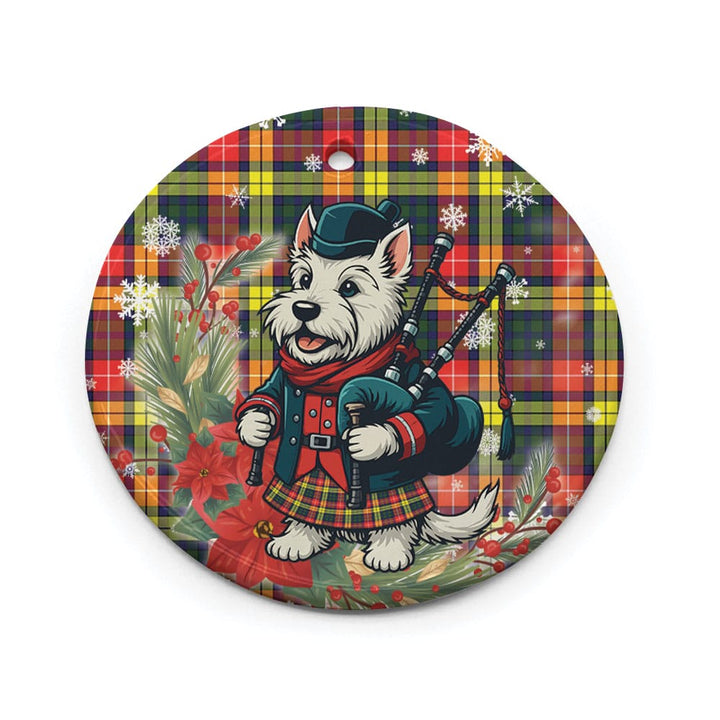 Scottish Buchanan Modern Clan Tartan Ceramic Ornament Cute Scottish Terrier Dog Circle Style Tartan Plaid