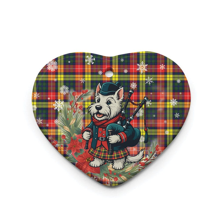 Scottish Buchanan Modern Clan Tartan Ceramic Ornament Cute Scottish Terrier Dog Heart Style Tartan Plaid