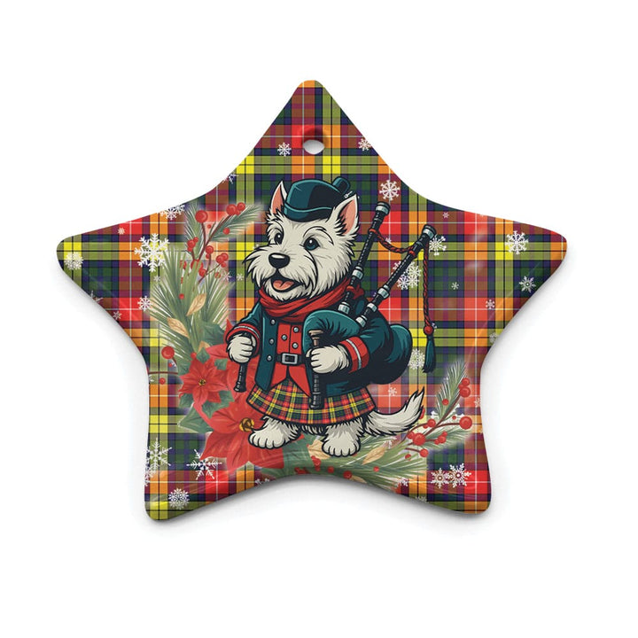 Scottish Buchanan Modern Clan Tartan Ceramic Ornament Cute Scottish Terrier Dog Star Style Tartan Plaid